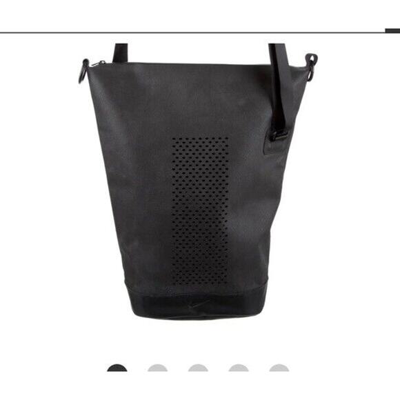 NIKE Perforated Messenger Bag Bucket Bag Black Coated Canvas - Picture 9 of 9